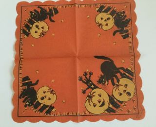 Vintage Crepe Paper Halloween Napkins 1940 ' s Black Cats Pumpkins Bats Witches 6