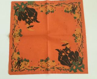 Vintage Crepe Paper Halloween Napkins 1940 ' s Black Cats Pumpkins Bats Witches 7