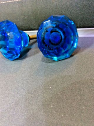 2 Rare Vintage Turquoise Blue Jewel Glass Drawer Cabinet Pulls And Knobs 1 1/2”