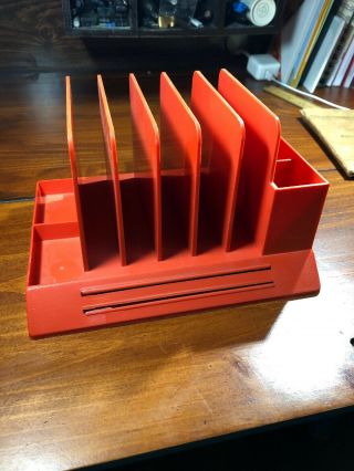 Max Klein Plastic Desk Organizer Holder Stand For Folders Etc.  Vintage Red