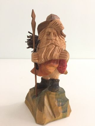 Vtg Wood Carved Folk Art Figure Old Man Beard Gnome Fish Spear Germany ? Norway?