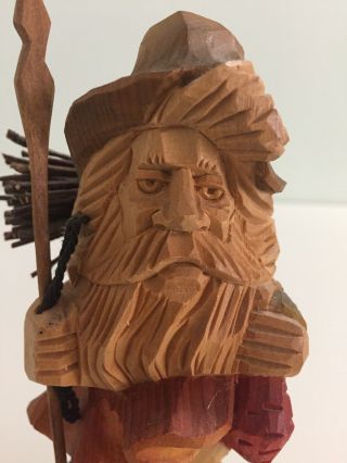 Vtg Wood Carved Folk Art Figure Old Man Beard Gnome Fish Spear Germany ? Norway? 2