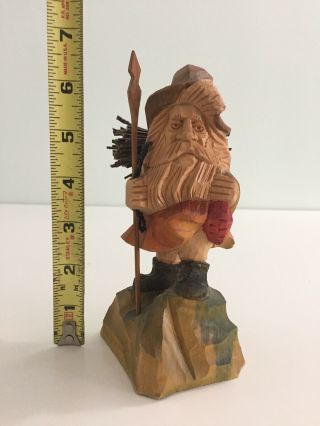 Vtg Wood Carved Folk Art Figure Old Man Beard Gnome Fish Spear Germany ? Norway? 3