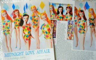 8p History Article,  Pics - Vtg 1966 Midnight & More Color Magic Barbie Dolls