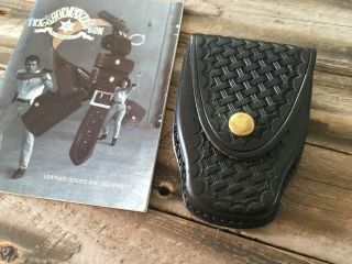 Vintage Tex Shoemaker Black Basketweave Leather 204 Handcuff Case Chain Cuffs