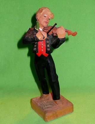 Vintage Large Henning Wood Carved Violin Player In Traditional Norwegian Clothes