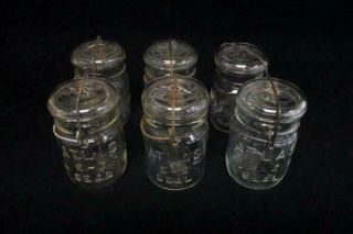 Set Of 6 Canning Jars Vintage Atlas Clear Top Glass Top E - Z Seal Wire Bail Lid