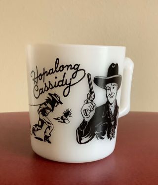 Vintage 1950s - 60s Hopalong Cassidy White Glass Mug With Black Paint Vg