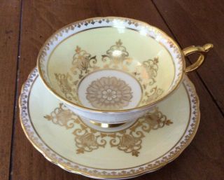 Vintage Rare Paragon Footed Cup & Saucer Yellow White And Gold Gilding - Exc