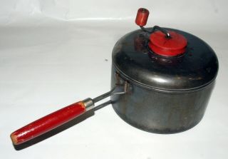 Vintage Stove Top Popcorn Maker With Wood Crank Handle,  Pre - Wwii,  Tin Pot