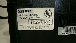 VTG Symphonic VCR Modle: SE436D,  Cord 3