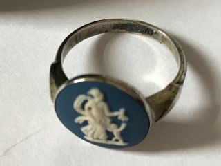 Vintage silver Wedgwood blue jasper classical figure dress ring.  Size N 4