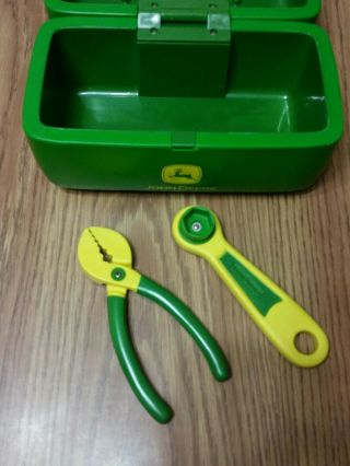 Vintage Ertl John Deere Kids Tool Box With 2 Tools Wrench and Pilers 3