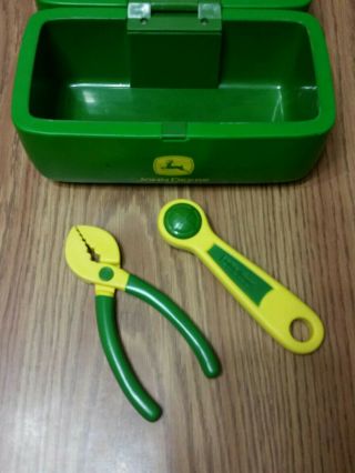 Vintage Ertl John Deere Kids Tool Box With 2 Tools Wrench and Pilers 4