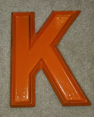 8  Vintage Mid Century Adler Silhouette Orange Cast Metal Marquee Sign Letter K
