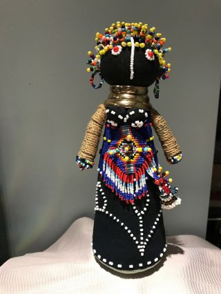 Vintage Ooak Ndebele Doll,  Custom Textiles,  Beading,  W.  Teddy Bear 11.  5 " Tall