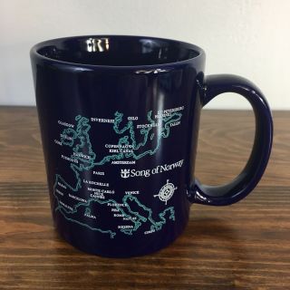 Vintage Song Of Norway Cruise Ship Coffee Mug Royal Caribbean Blue Map Europe