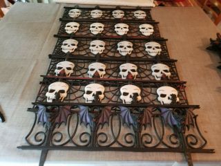(6) Vtg Halloween Bat & Skull Cemetery Fence Plastic Prop Decoration 2 Ft.  Each
