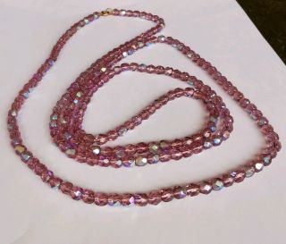 Very Long Vintage Necklace Pink Aurora Borealis 48 " /122 Cm
