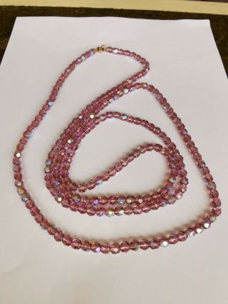 Very Long Vintage Necklace Pink Aurora Borealis 48 