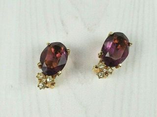 Vintage Christian Dior Gold Tone Clip On Amethyst And Clear Rhinestone Earrings