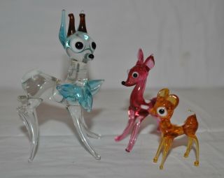 Vintage Collectable 1960s Murano Glass Animals 3 X Deer / Bambi