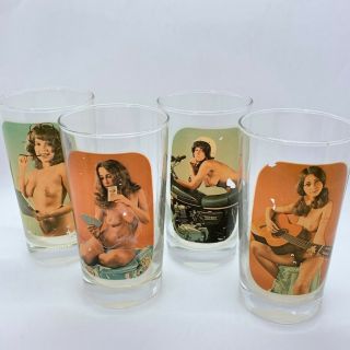 Vintage Nude Pin Up Glasses Set Of 4 1970s Barware Naked Girl