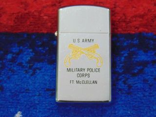 Vintage Zippo Slim 1975 Lighter U.  S.  Army Military Police Corps.  Ft.  Mcclellan