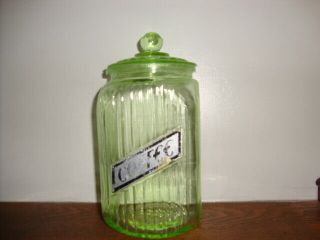 Vintage Green Ribbed Anchor Hocking Coffee Jar With Lid