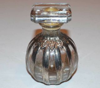 Vintage Glass Perfume Bottle With Sterling Silver Overlay