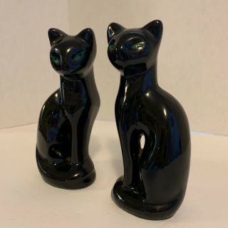 VTG Pair Artmark Black Siamese Cat Green Eyes Ceramic Figure Made In Taiwan 3