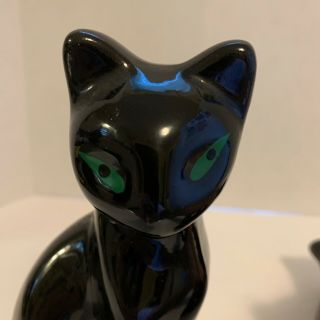 VTG Pair Artmark Black Siamese Cat Green Eyes Ceramic Figure Made In Taiwan 6