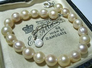 Vintage Jewellery Signed Sterling Silver & Real Fresh Water Pearl Bracelet