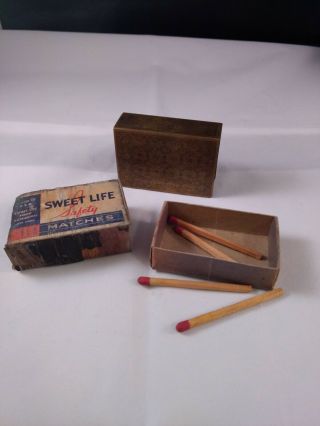 Vintage Match Holder Brass Engraved Ship 2.  25 X 1.  5 X.  75 " Sweet Life Box