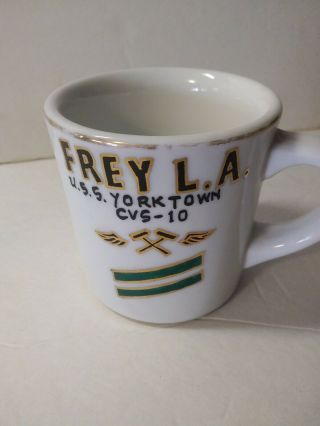 Vtg Navy Military Mug Uss Yorktown (frey L.  A. ) Souvenir Coffee Cup Japan 1960