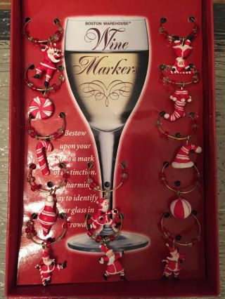 Christmas Boston Warehouse Wine Glass Charms/markers Set Of 12 Euc Vintage 2001