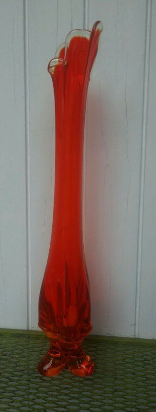 Vintage Viking Glass Epic Drape Pattern Swung Vase Persimmon Amberina 20 1/2 "