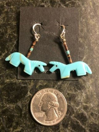 Vintage Sw Sterling Silver Carved Turquoise Horse Fetish Heishi Earrings 925