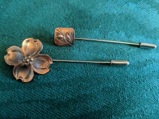 Vintage Stuart Nye Copper Dogwood Flower And Pine Cone Stick Pins