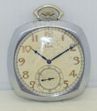 Vintage Elgin Pocket Watch 12s 7j Gr 303 C.  1926 In Fancy Square Illinois Case