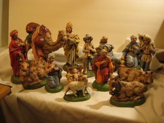 Vtg Atlantic Mold 14 Pc Christmas Nativity Scene Ceramic Hand - Painted Figurines