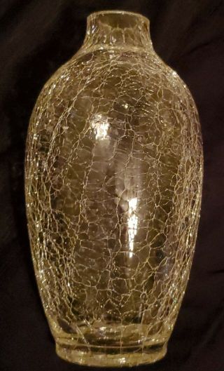Vintage Crackle Glass Vase Clear 9.  5 Inches