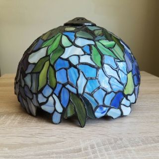 Vintage Homemade Tiffany Style Stained Glass Lamp Shade In Blue Flwr Pattern 10 "