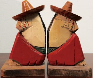 Guerrero Vintage Pair Siesta Bookends Hand Carved And Painted Wood Mexico