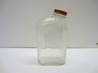Vtg Ribbed Glass Jar Refrigerator Juice Water Bottle Country Kitchen Decor