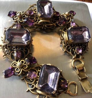 Vintage Estate Purple Amethyst Gold Link Filigree Bracelet