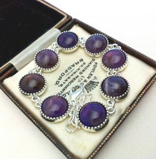 Vintage Style - Purple Amethyst Gemstone Cabochon Bracelet - 12mm