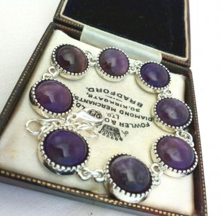 Vintage Style - Purple Amethyst Gemstone Cabochon Bracelet - 12mm 2