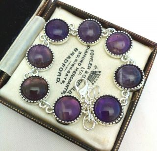Vintage Style - Purple Amethyst Gemstone Cabochon Bracelet - 12mm 3