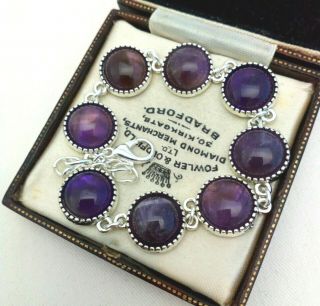 Vintage Style - Purple Amethyst Gemstone Cabochon Bracelet - 12mm 4